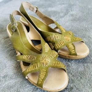 Pikolinos Jungla 727-9980 Green Leather Wedge Slingback Sandals Sz 41/10